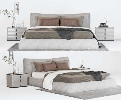 现代双人床3D模型下载